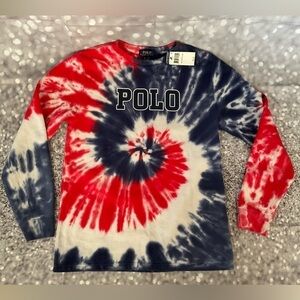 Ralph Lauren crewneck fleece tie-dye sweatshirt blue NWT youth XL (18-20)